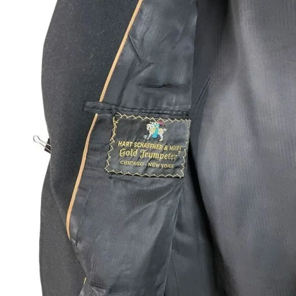 Hart Schaffner Marx‎ Gold Trumpeter Cashmere Blazer Jacket Sport Coat 44R Black